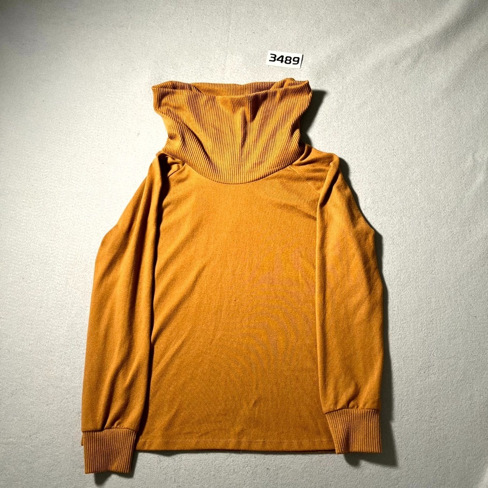 Just Be Sweater Womens Medium Mustard Knit Long Sleeve Ribbed Cowl Neck Winter